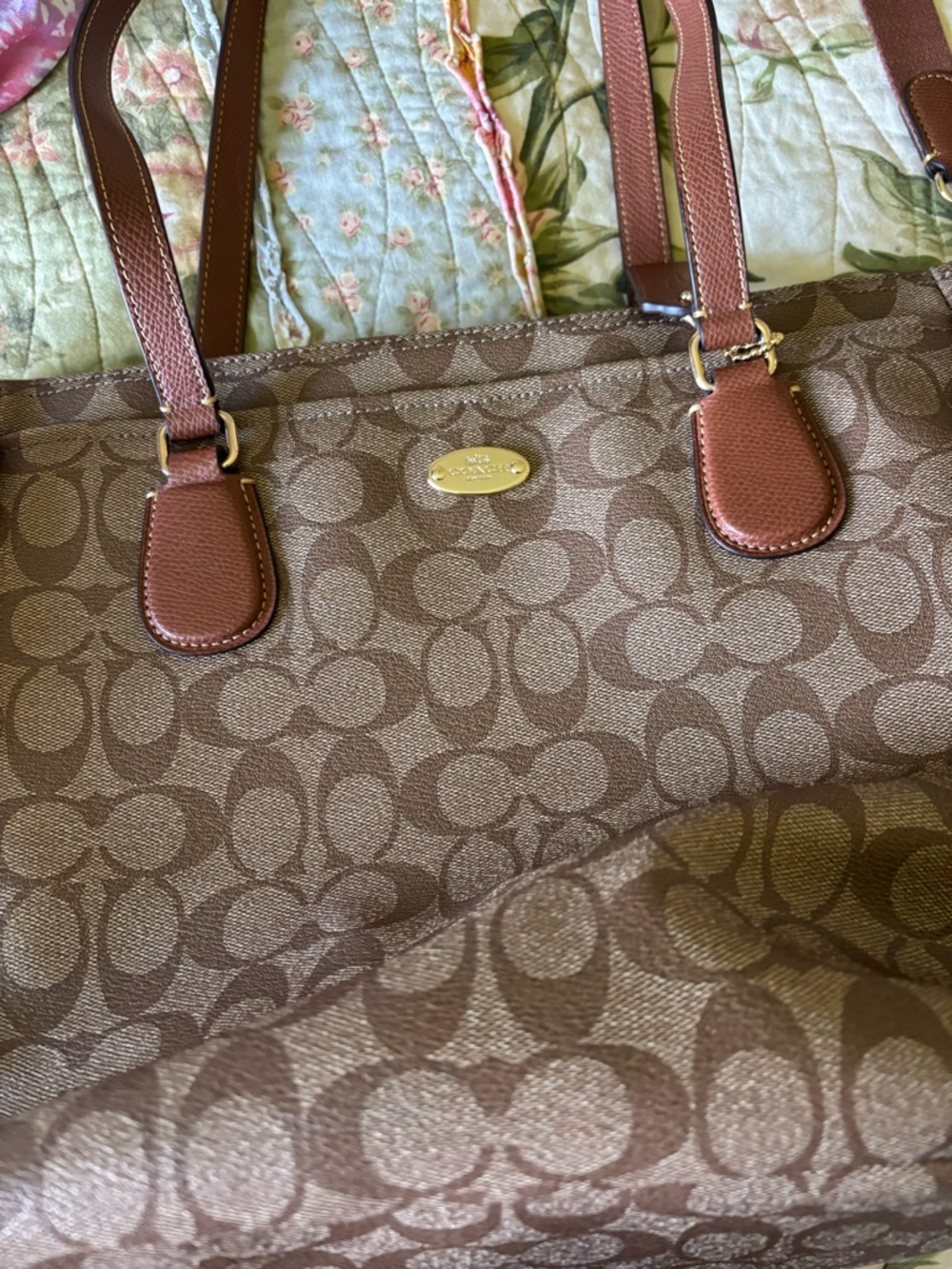 Coach Brown Signature Canvas Tote with Dark Brown Leather Straps - Picture 7 of 9